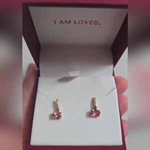 Helzberg Diamonds Pink And Green Gemstone Diamond Earrings